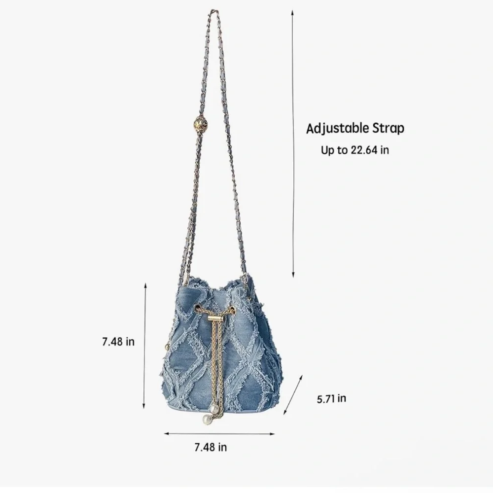 🆕 Vintage Denim Shoulder Bag for Women with Chain Strap Retro Crossbody Bag - Picture 6 of 9